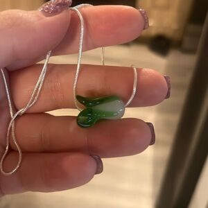 Sterling Silver Necklace with Blown Glass Bok Choy